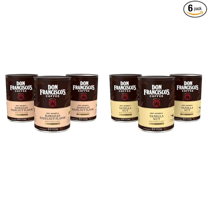 Don Francisco's Hawaiian Hazelnut &amp Vanilla Nut Medium Roast Flavored Ground Coffee 6 Pack Cans