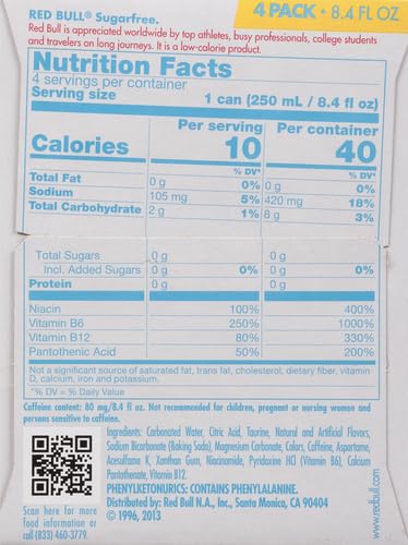 Red Bull Sugar Free Energy Drink with 80mg Caffeine plus Taurine &amp B Vitamins 8.4 Fl Oz Pack of 12 Cans