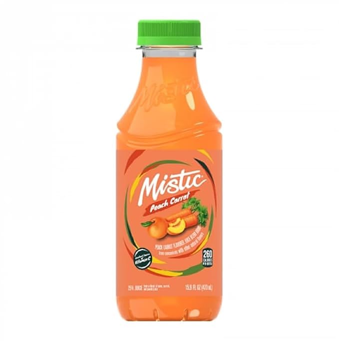 Mis-tic Vibrant Flavor Peach Carrot Juice 16 fl oz - 12 Bottles (Pack of 12 Peach Carrot)