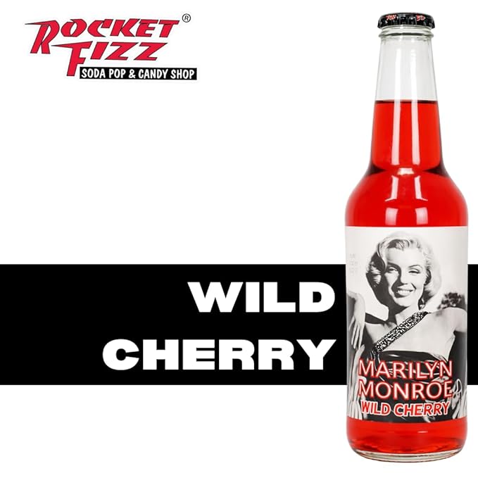 Rocket Fizz Marilyn Monroe Wild Cherry Soda Flavor | Cane Sugar | Craft Soda Pop Drinks | 12 oz in Glass Bottle (6 Pack)