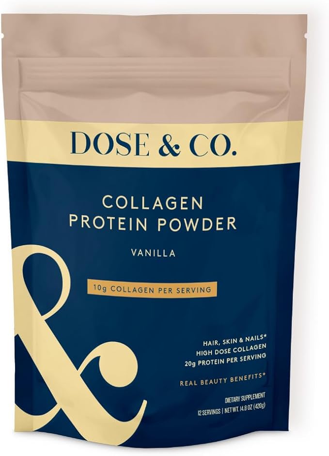 DOSE &amp CO. Collagen Protein Powder Vanilla 14.8 Oz | Hydrolyzed Type I &amp III Bovine Collagen with 20g Protein per Serving - Supports Muscle Recovery Hair Skin &amp Nails | Non-GMO &amp G