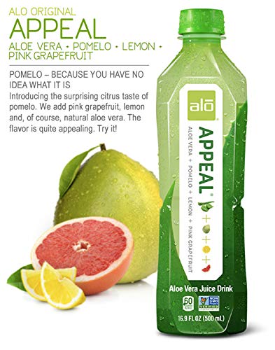 ALO Aloe Vera Juice Drink | APPEAL - Pomelo + Grapefruit + Lemon | 16.9 fl oz Pack of 12 | Plant-Based Drink with Real Aloe Pulp