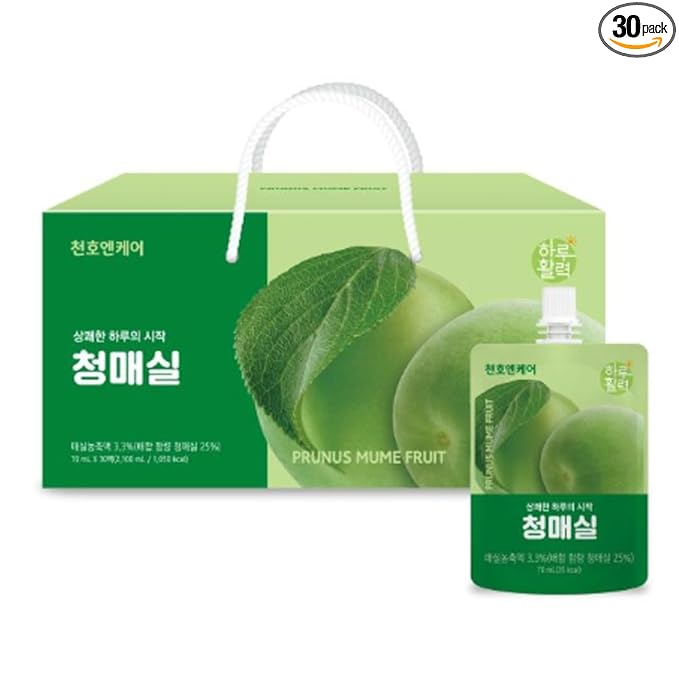 ChunhoNcare Korean Green Plum Juice | 100% Korean Cheongmaesil | With Apple Aloe &amp Probiotics | No Preservatives | Resealable Pouch | 30 Packs