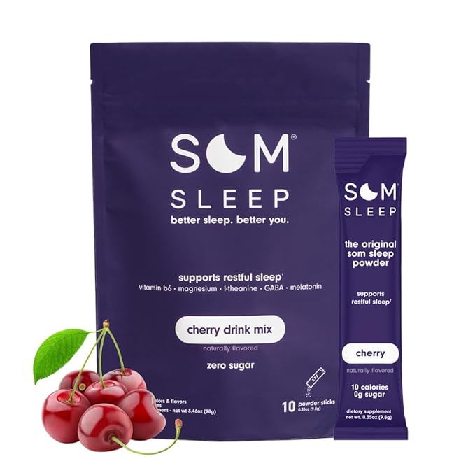 Calm Sleep Aid Drink Mix Powder Som Sleep Melatonin 3mg Magnesium Vitamin B6 L-Theanine &amp GABA – Vegan Zero Sugar Keto Friendly – Cherry 60-Pack