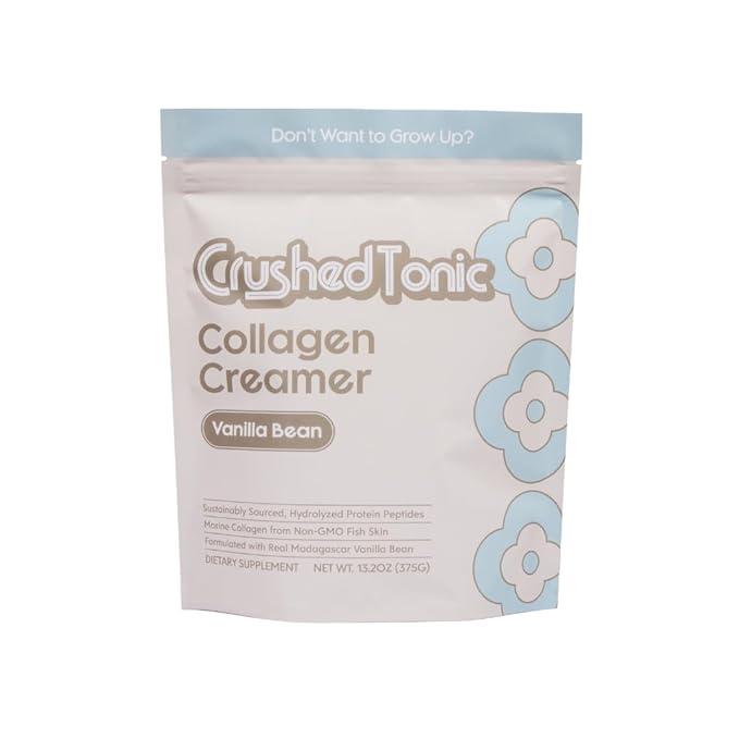 Crushed Tonic Korean Beauty Collagen Powder | Hydrolyzed Marine Collagen Peptides for Skin Glow Hair &amp Nails | Mix in Coffee | Gluten-Free Halal &amp Kosher (Vanilla Bean 30 Servings (150 g)