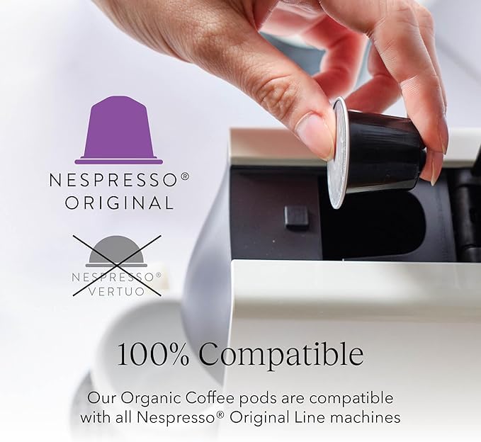 Cru Kafe Dark Roast USDA Organic Espresso Coffee Capsules (100 Pods) Fairtrade Coffee Pods Compatible with Nespresso Original Line and Pixie Machines