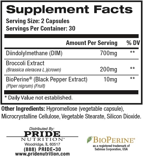 Pride Nutrition E-Block DIM Supplement 700MG Extra Strength Estrogen Blocker | Hormone Balance for Men and Women | M e n o p a u s e Acne Hot Flashes Relief PCT &amp P r o s t a t e Support 60 Ct.