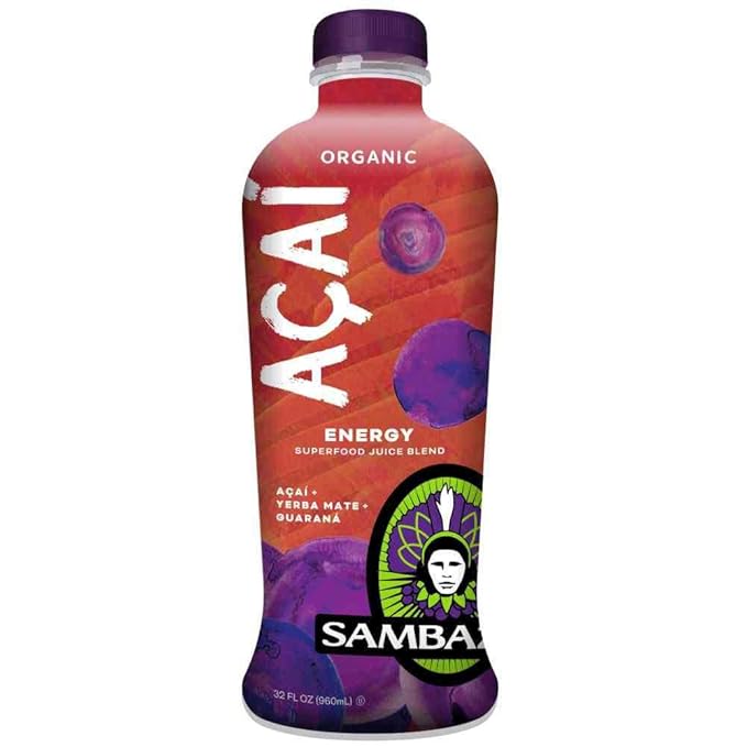 Sambazon Organic Acai Berry Plus Yerba Mate Plus Guarana Energy Superfood Juice Blend 32 Fluid Ounce -- 6 per case.