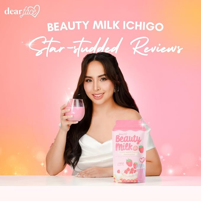Dear Face Beauty Milk Japanese Collagen Strawberry Drink - 50000mg Hydrolyzed Collagen 6.3 Ounce (Pack of 1)