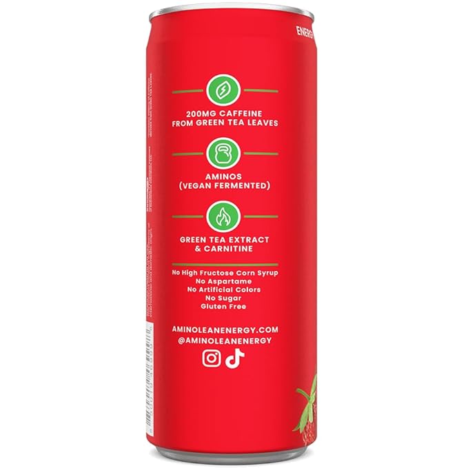 RSP NUTRITION AminoLean Energy Drink – Sugar Free Amino Energy with Natural Caffeine and Vegan Amino Acids for No Jitters Tingles or Crash Strawberry Watermelon (Pack of 12)