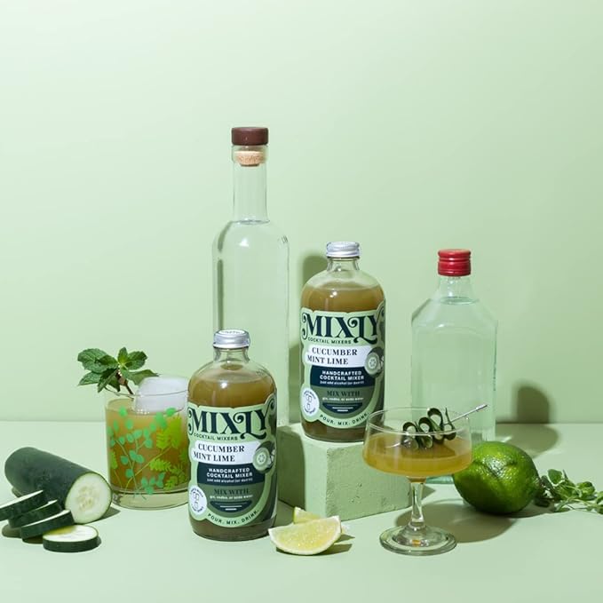 Mixly Cucumber Mint Lime Mixer Made with Fresh Squeezed Juice Ready to Drink Use with Vodka Gin Soda Water 16 oz.
