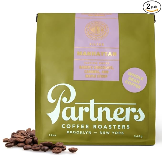 PARTNERS COFFEE ROASTERS - Whole Bean Coffee (Manhattan - Dark Roast) 12oz (2 Pack) - Rich Deep &amp Flavorful Omniroast - Whole Coffee Beans - Lab Tested for Mycotoxins &amp Heavy Metals - Hand R