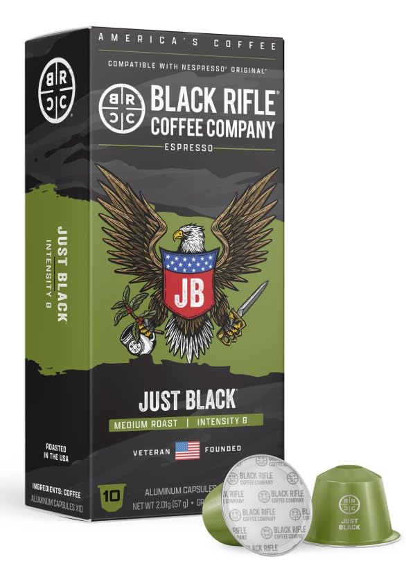 Black Rifle Coffee Company 100ct Just Black Espresso Capsules – Medium Roast Nutty Milk Chocolate &amp Vanilla OriginalLine Compatible