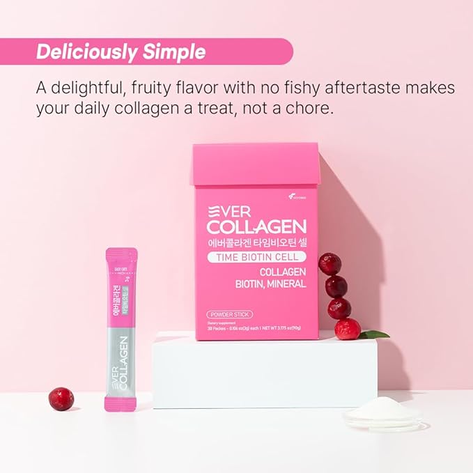 Time Biotin Cell Low Molecular Weight Marine Collagen Peptides Powder Supplement Travel Packets for Skin Hair and Nails 30 Sticks