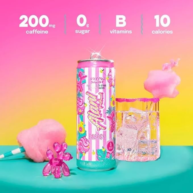 New Alani Energy Drinks Cotton Candy Hawaian Shaved Ice Pink Slush Variety Pack Sugar-Free Low-Calorie 200mg Caffeine Energy Boost Drink 12 fl oz (Pack of 6)