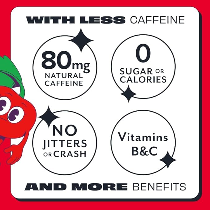 ASPIRE® Sweet Cherry Healthy Energy Drink 80mg Natural Caffeine Zero Sugar No Carbs Keto Friendly 12 Pack Green Tea Sugar Free Drink Low Caffeine Zero Calorie