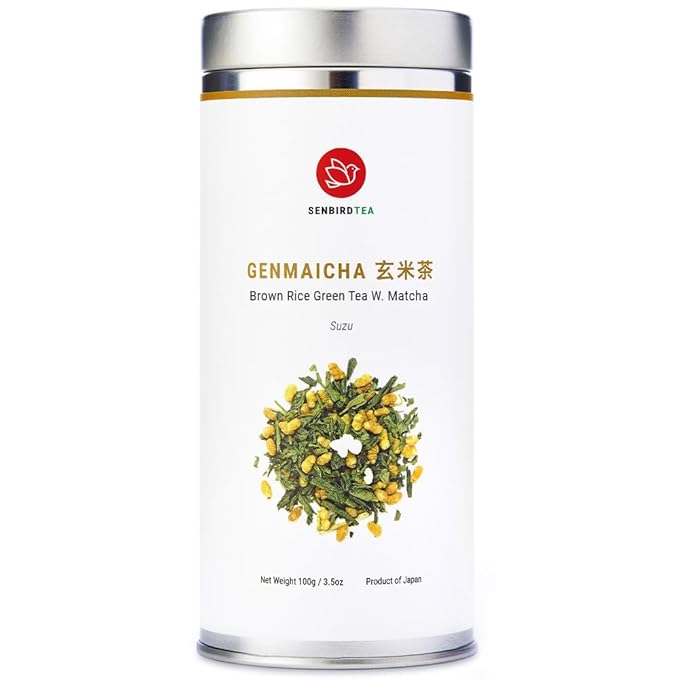 Senbird Premium Genmaicha With Matcha - Japanese Brown Rice Green Tea With Matcha - From Kyoto Japan - Loose Leaf Tea In Airtight Tea Tin (3.5oz/100g)