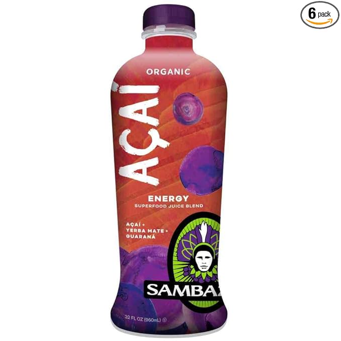 Sambazon Organic Acai Berry Plus Yerba Mate Plus Guarana Energy Superfood Juice Blend 32 Fluid Ounce -- 6 per case.