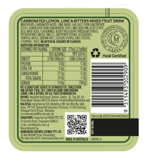 Bundaberg Lemon Lime &amp Bitters 4-pk 12.7 fl oz