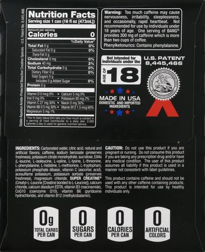 Bang Star Blast Energy Drink 0 Calories Sugar Free with Super Creatine 16oz 4 Count