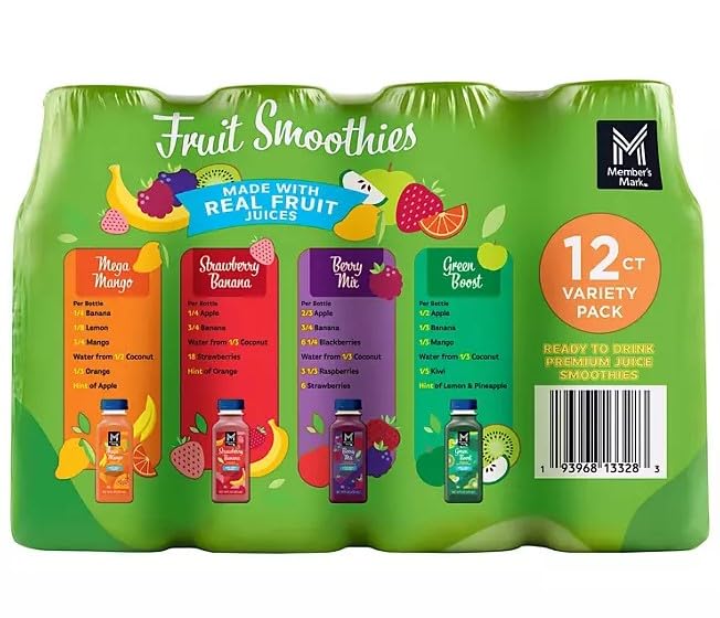 Smoothie Variety Pack | berry mix strawberry banana mega mango green boost Flavors | 10 fl. oz. 12 pk.