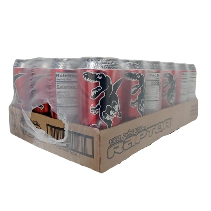 Raptor Energy Drink with Sparkling Fruit Punch Flavor Beverage 16 Oz (24 Pack)