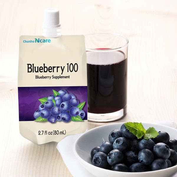 Chunho Food Blueberry Juice 100 Contains 100% Blueberry Juice. Neuroprotective Function Helps Relieve Eye Fatigue and Restore Eye Sight. No Preservatives and Artificial Additives. [30 Pack]