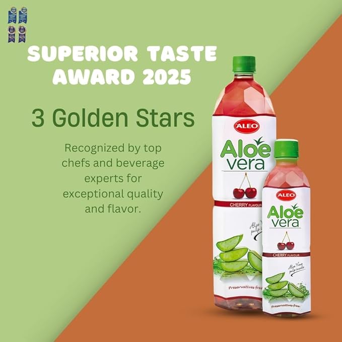 ALEO 1.5L Premium Cherry Aloe Vera Drink - Natural No Preservatives No Artificial Colors Superior Taste Award 2025