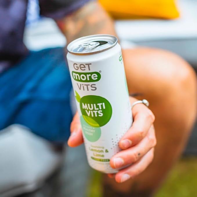 Get More Vits Multivitamin Sparkling Spring Water – Lemon &amp Lime 12 x 330ml Cans – Sugar-Free Low Calorie Vitamin Drink with 100% Daily Dose of Vitamin D B-Vitamins &amp Vitamin C