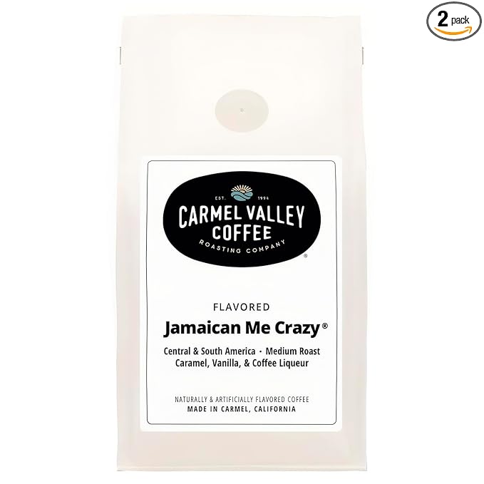 Carmel Valley Coffee Roasting Jamaican Me Crazy® – Medium Roast Whole Bean Caramel Vanilla &amp Coffee Liqueur Flavored 12 Ounce Bag
