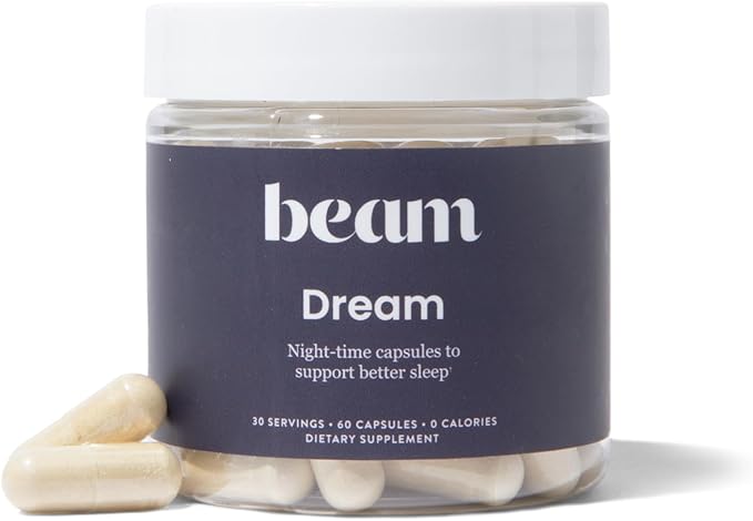 Beam Dream Sleep Capsules L-Theanine Apigenin Reishi and Magnesium Third Party Tested Natural Sleep Aid &amp Sleep Supplement for Deep Sleep Relaxation and Recovery Sleep Support 30 Servings