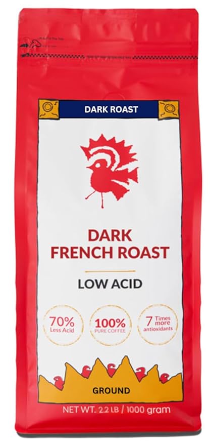 Puroast Low Acid Coffee Ground | French Roast Ground | Dark Roast | High Antioxidants &amp High pH |No Bitter Aftertaste | Reduced Heartburn &amp GERD | Suitable for Cold Brew - 2.2 LB