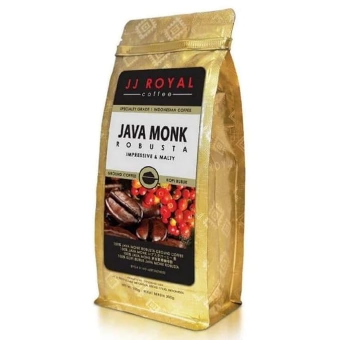 JJ Royal Coffee Java Monk Robusta 200g Ground Coffee (Pack of 2)