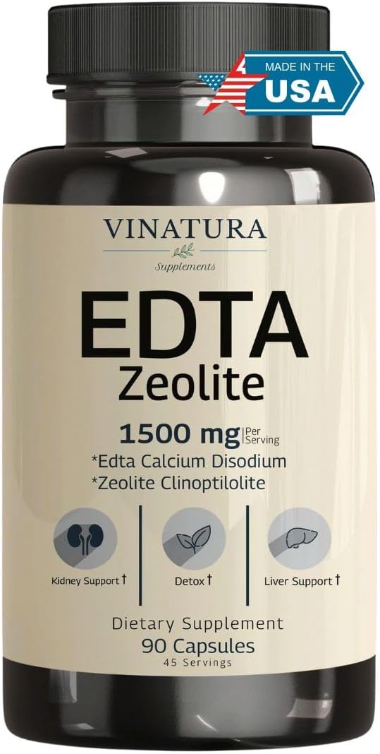 VINATURA EDTA Capsules - 1500mg per serv USA Made &amp Tested Liver Support - Edta Calcium Disodium Kale Extract - 90 Capsules 45 Servings