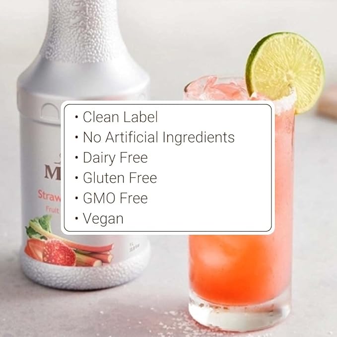 Monin - Strawberry Rhubarb Purée Tart &amp Sweet Purée Made with Real Fruit &amp Vegetable Juices Antioxidant-Rich Fruit Purée for Cocktails Smoothies Cooking Baking &amp More Clean Label