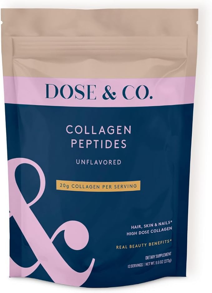 DOSE &amp CO. Pure Collagen Peptides Powder Unflavored 9.6 Oz | Hydrolyzed Bovine Collagen Type I &amp III with 18g Protein - Supports Healthy Hair Skin &amp Nails | Non-GMO Preservative Free