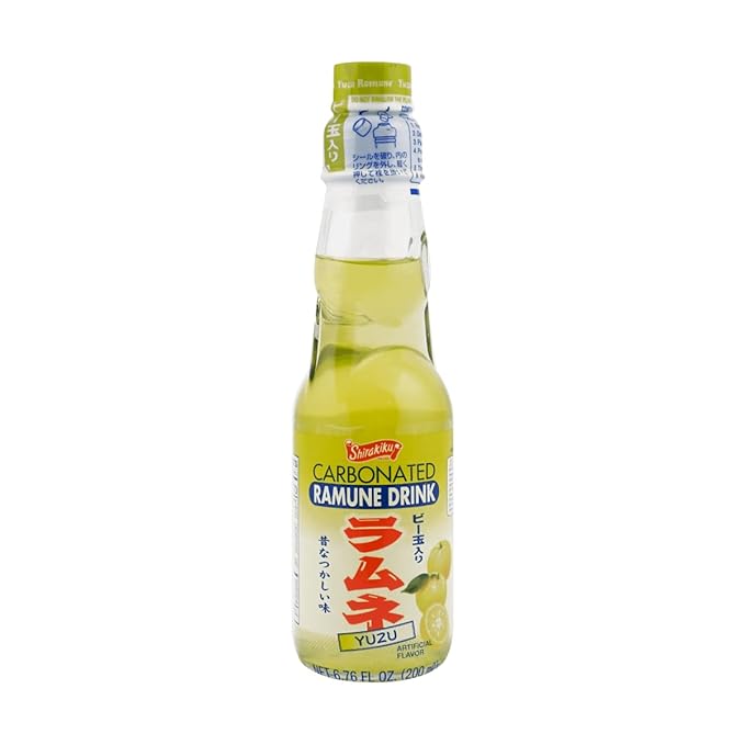 Shirakiku Ramune Drink Carbonated Marble Soft Drink of Japan 6.76 oz (Yuzu Pack of 6)