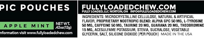 Fully Loaded Alpha Fuel Nootropic Pouches (Apple Mint Fuel) - Nootropic Energy Pouches with Caffeine Alpha GPC Tyrosine Taurine Guarana and More