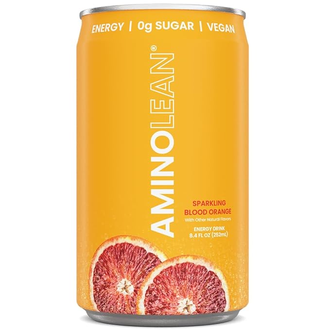 AminoLean Energy Drink MINIS – Sugar Free Anytime Energy with Natural Caffeine &amp Vegan Amino Acids for No Jitters Tingles or Crash Sparkling Blood Orange 8 oz 12 Pack