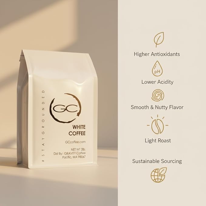 Gravity Coffee 2lb Signature White Coffee Bag of Ground White Coffee Nutty &amp Earthy Flavors Subtle and Smooth Flavor