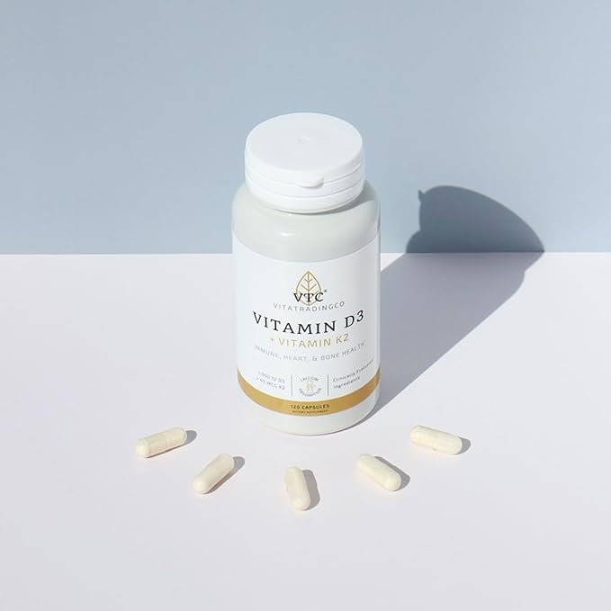 VTC VitaTradingCo. Vitamin D3 + K2 | High Potency Bioactive Forms | 1000iu D3 + 45mcg MK-4 K2 | Boost Calcium Absorption | Immune Heart &amp Bone Support | 120 Capsules