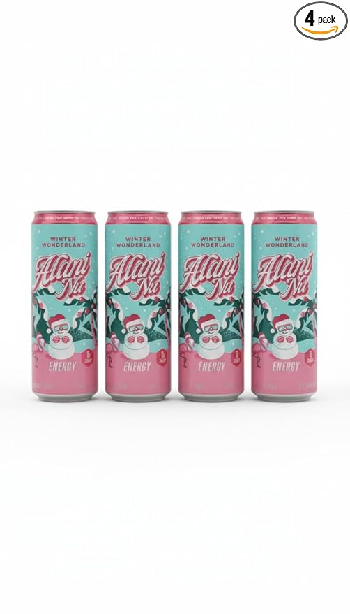 Alani winter wonderland Energy drinks sugar free low calorie energy drinks limited edition 12 Fl Oz Cans (4 pack)