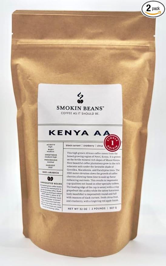 2-Pound Kenya Aa Unroasted Green Arabica Coffee Beans Fresh Current Crop Specialty Grade Roast the Beans Yourself at Home on Your Roasting Equipment Prior to Using for Brewing Coffee