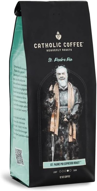 Catholic Coffee Padre Pio Italian Blend Medium Roast Ground Coffee &amp Tumbler Gift Set – 12oz Bag Christmas Gift for Coffee Lovers Catholic Holiday Box