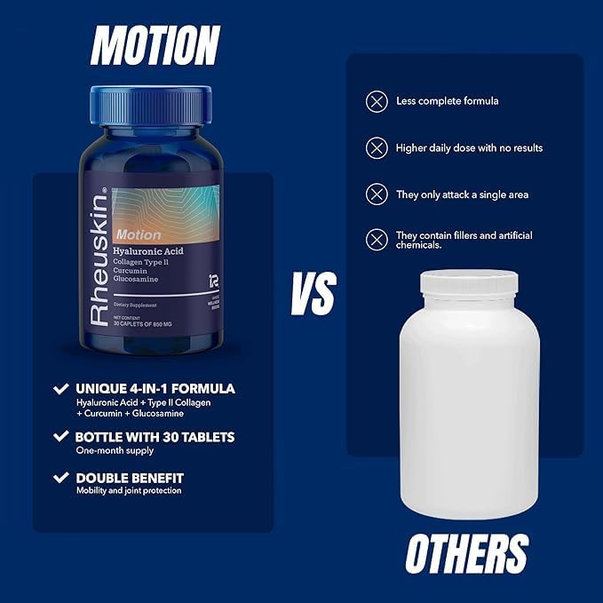Motion 3 Pack – Advanced Joint Support: Hyaluronic Acid + Glucosamine + Curcumin + Type II Collagen – Flexibility Mobility &amp Comfort – 90 Caplets 850 mg