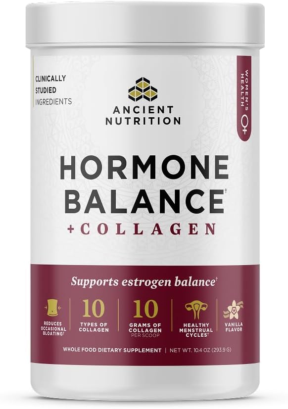 Ancient Nutrition Hormone Balance + Collagen Powder Supplement Hydrolyzed Collagen Peptides Key Clinically Validated Ingredient to Support Balanced Hormones and Boost Energy Vanilla 25 Servings