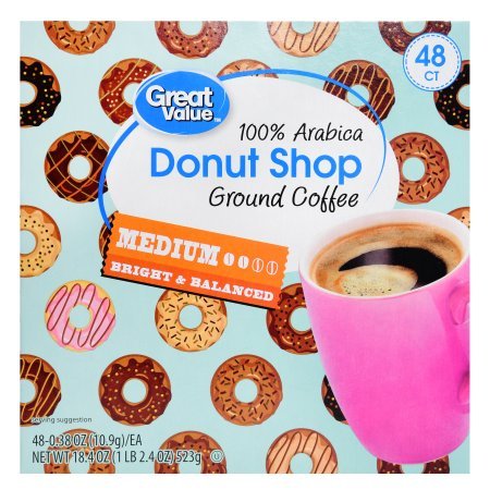 Great Value 48 Count Medium Roast Donut Shop Ground Coffee Single Serve Cups