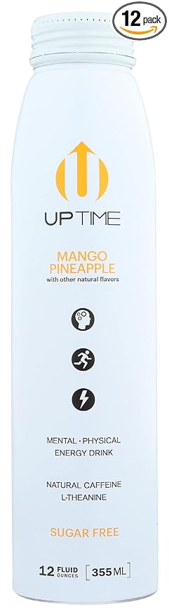 Uptime Mango Pineapple Energy Drink with Other Natural Flavors Natural Caffeine Sugar Free Gluten Free &amp Non-GMO 12 Fluid Ounce (Pack of 12)
