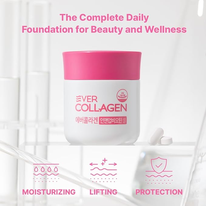 Ever Collagen in&ampUP Biotin Cell Low Molecular Marine Fish Collagen Peptides Tablets with Vitamin Selenium Supplements - Healthy Skin Hair Nail for Women - Antioxidant Supplement