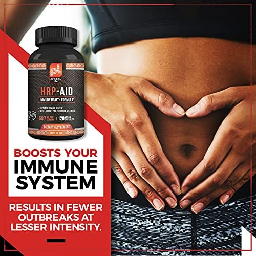 Premium Herpes Supplement - HRP-Aid - Aid for Herpes Cold Sores and Shingles - with L-Lysine - Immune Support Medicine Supplement for Adults (120 ct)